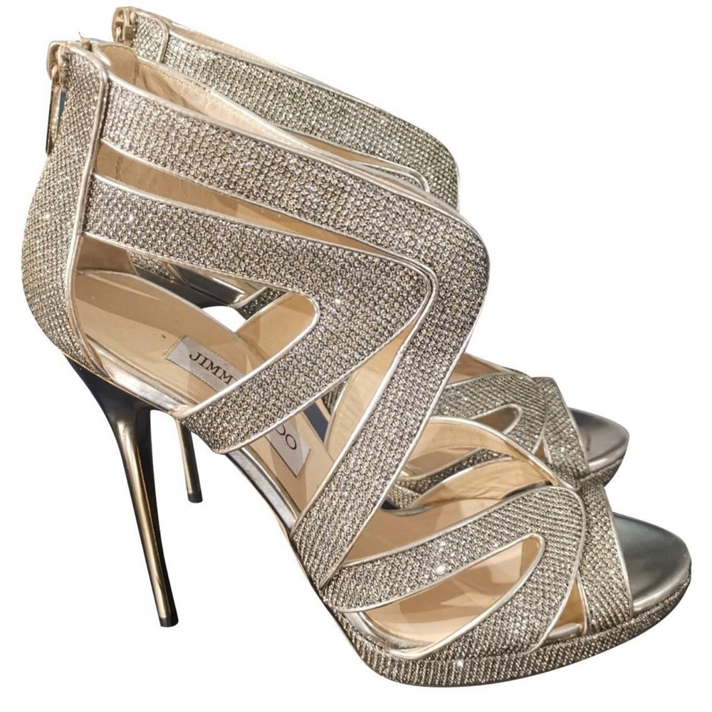 JIMMY CHOO Glitter Collar Sandal 36.5 Light Bronze - Picture 3 of 10